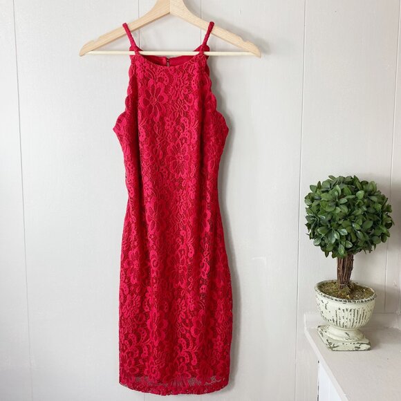 BCX Dresses & Skirts - BCX Dress Red Halter Lace Dress Size 7